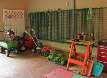 The Garden Defender stored for the winter in oversize garage ready for quick assembly.